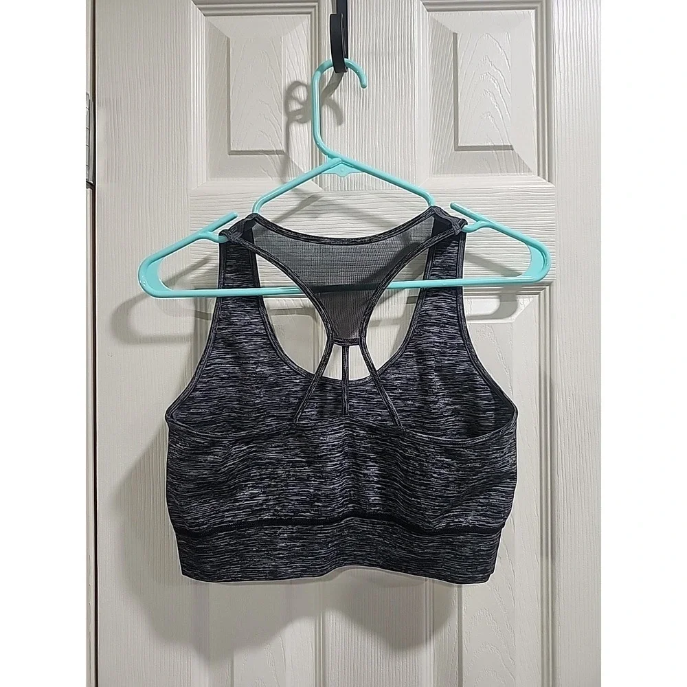 Soho Sport Women's Purple Black Racerback Sports Bra Size L Pullover Wireless‎